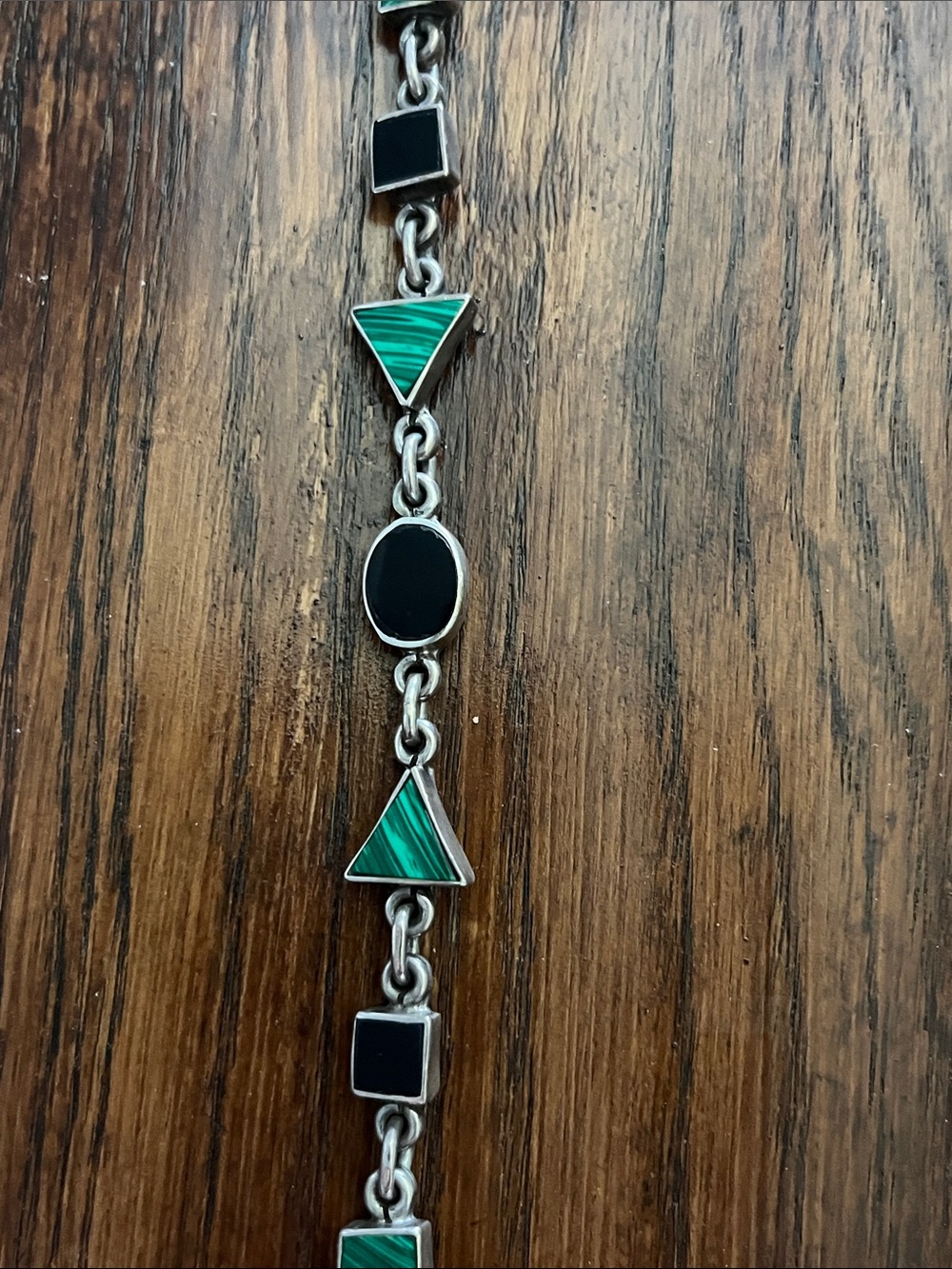 Mexico 925 Silver Geometric Green & Black Bracelet - Picture 3 of 15